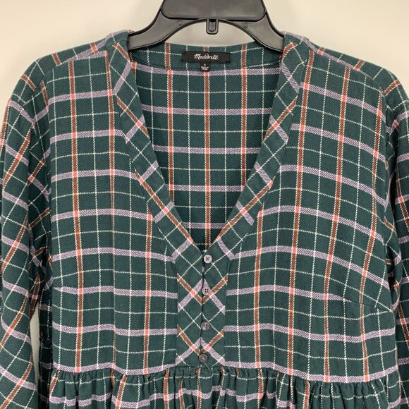 Madewell Dress Colette Flannel Plaid Mini V Neck Button Down - Picture 5 of 12